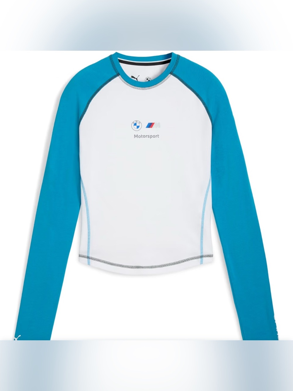 NWT- XL WOMEN’S BMW Motorsport Women’s Long Sleeve Raglan Top in White and Blue